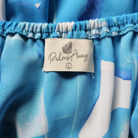 Red Dress Boutique Palms Away Blue Patterned Off-Shoulder Ruffle Midi Dress - Picture 11 of 14